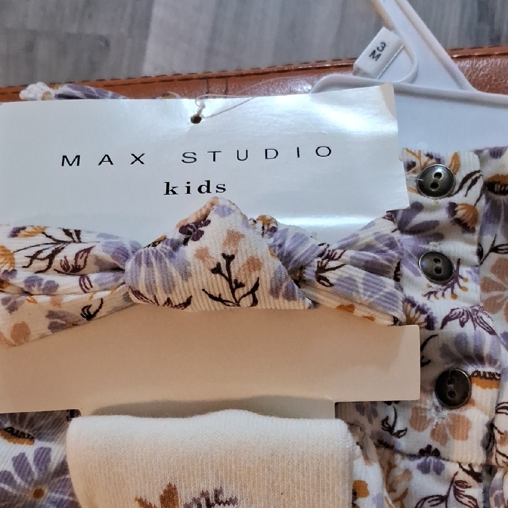 Max Studio Kids Purple and Cream Floral Hair Set-3piece,dress,socks,headband🤩🤩